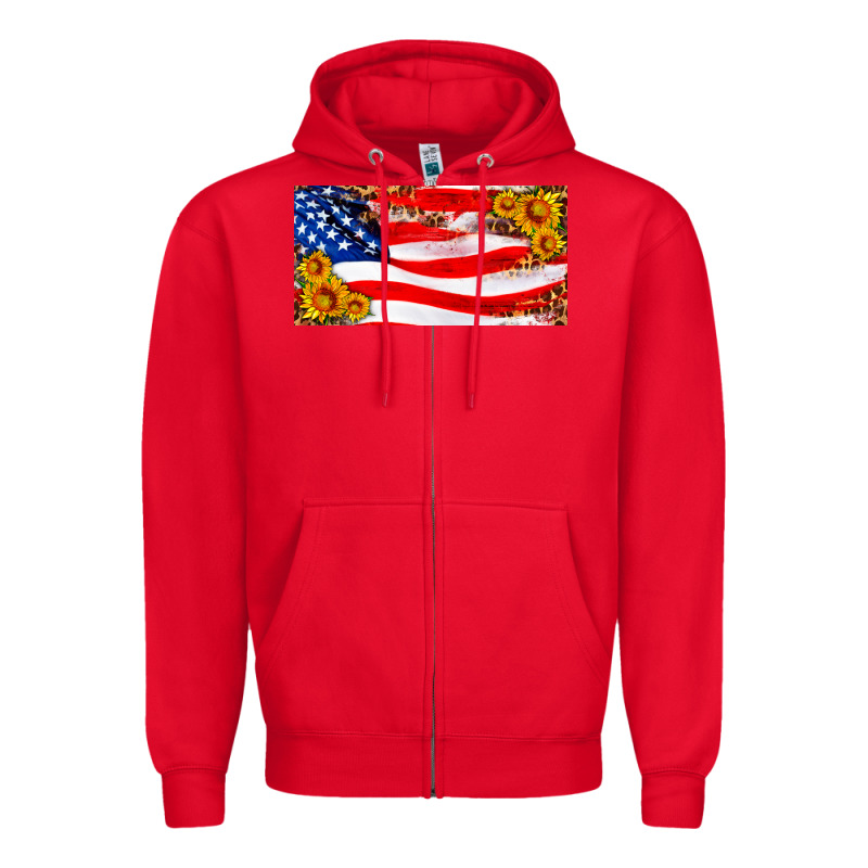 Usa Flag And Sunflower License Plate Zipper Hoodie by HRA Design Shop | Teevron