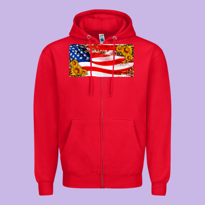 Usa Flag And Sunflower License Plate Zipper Hoodie Designed By Hra Design Shop