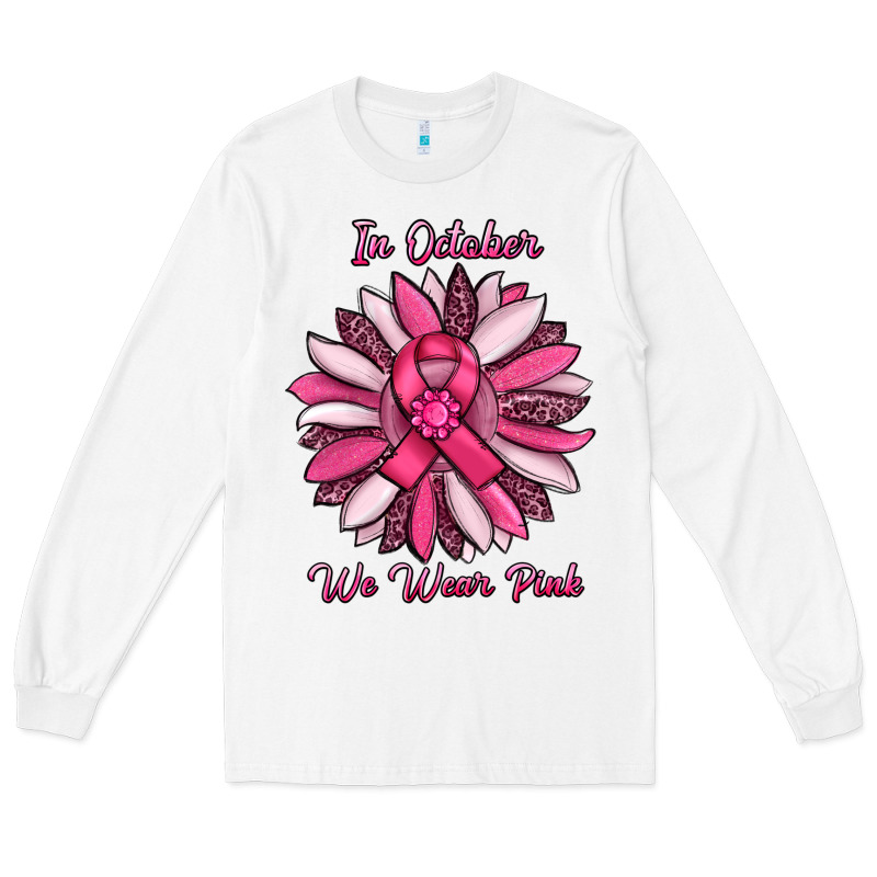 In October We Wear Pink Sunflower Long Sleeve Tee by RanaPortraitStore | Teevron