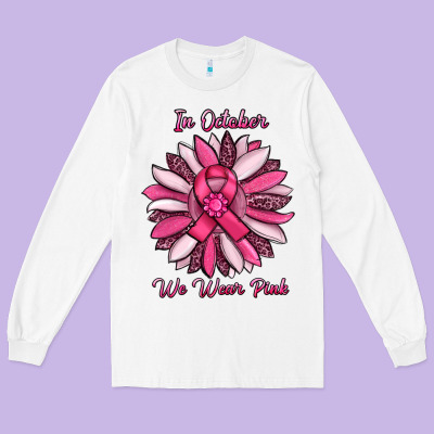 In October We Wear Pink Sunflower Long Sleeve Tee Designed By Ranaportraitstore