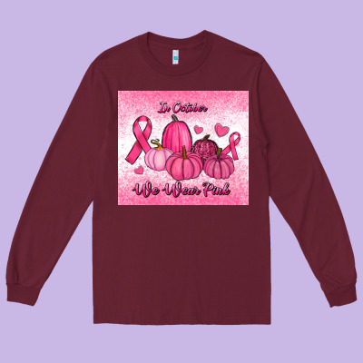 In October We Wear Pink Pumpkin Long Sleeve Tee Designed By Ranaportraitstore