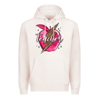 Pale Pink teacher lightning bolt valentine s day Premium Hoodie - MaliasSmallBusiness