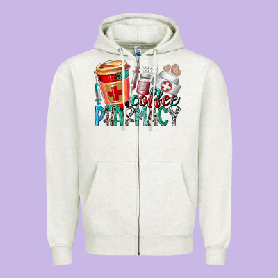 Coffee Pharmacy Zipper Hoodie Designed By Racoondesign