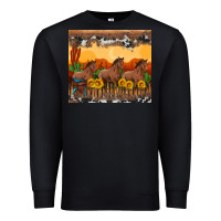 Black western horses and  sunset with sunflowers Premium Sweatshirt - Artiststas