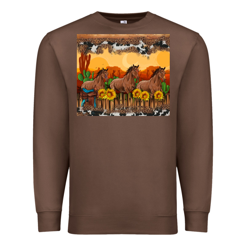 Western Horses And  Sunset With Sunflowers Premium Sweatshirt by Artiststas | Teevron