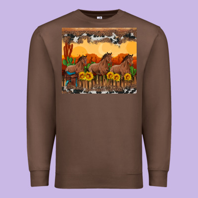 Western Horses And  Sunset With Sunflowers Premium Sweatshirt Designed By Artiststas