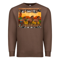 Chestnut western horses and  sunset with sunflowers Premium Sweatshirt - Artiststas