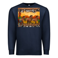 Navy western horses and  sunset with sunflowers Premium Sweatshirt - Artiststas