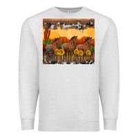 Oatmeal Heather western horses and  sunset with sunflowers Premium Sweatshirt - Artiststas
