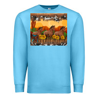 Ocean Blue western horses and  sunset with sunflowers Premium Sweatshirt - Artiststas