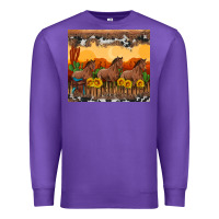 Purple western horses and  sunset with sunflowers Premium Sweatshirt - Artiststas