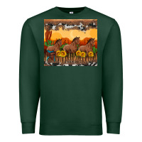 Sports Green western horses and  sunset with sunflowers Premium Sweatshirt - Artiststas