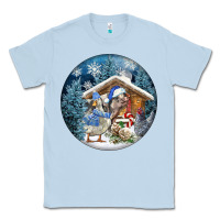Dusty Blue Winter Farm Animals Classic Tee - FaDigitalArtStudio