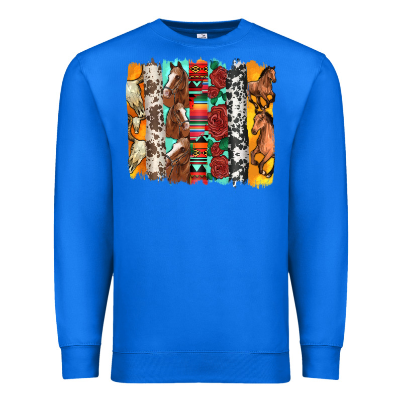 Western Horses Roses And Bullskulls Wıth Cowhide Amd Serape Brushstro Premium Sweatshirt by Artiststas | Teevron