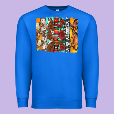 Western Horses Roses And Bullskulls Wıth Cowhide Amd Serape Brushstro Premium Sweatshirt Designed By Artiststas