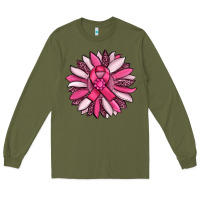 Army Green breast awareness cancer pink sunflower Long Sleeve Tee - RanaPortraitStore