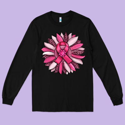 Breast Awareness Cancer Pink Sunflower Long Sleeve Tee Designed By Ranaportraitstore