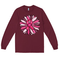 Burgundy breast awareness cancer pink sunflower Long Sleeve Tee - RanaPortraitStore