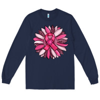 Navy breast awareness cancer pink sunflower Long Sleeve Tee - RanaPortraitStore