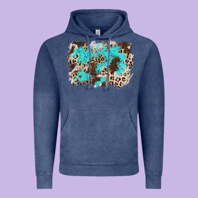 Cowhide Leopard Turquoise Background Vintage Hoodie Designed By Adodesignshop