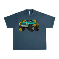 Midnight Navy monster truck with sunflower western Urban Heavy Tee - texasbilliewilder