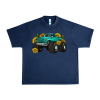 Navy monster truck with sunflower western Urban Heavy Tee - texasbilliewilder