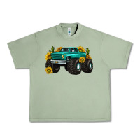 Oil Green monster truck with sunflower western Urban Heavy Tee - texasbilliewilder