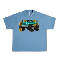 Pebble Blue monster truck with sunflower western Urban Heavy Tee - texasbilliewilder