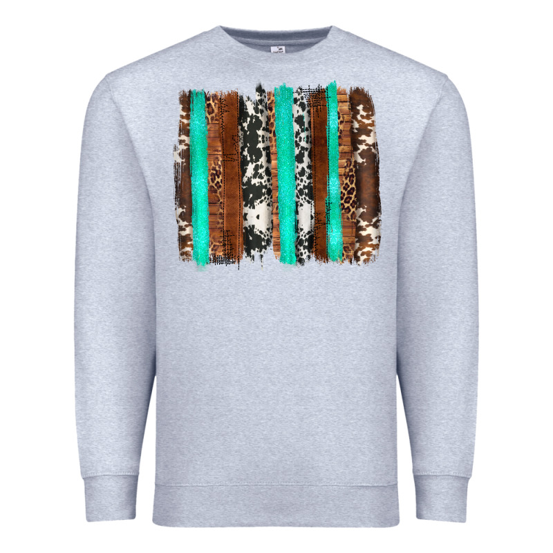 Western Cowhide Wood And Turquoise Glitter Brushstrokes Premium Sweatshirt by Artiststas | Teevron