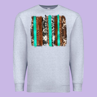 Western Cowhide Wood And Turquoise Glitter Brushstrokes Premium Sweatshirt Designed By Artiststas