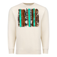 Sandshell western cowhide wood and turquoise glitter brushstrokes Premium Sweatshirt - Artiststas