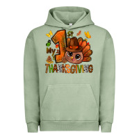 Pigment Oil Green my first thanksgiving with turkey bbs Urban Hoodie - BundleAndBundleShop