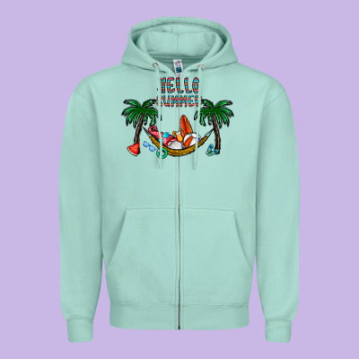Hello Summer Zipper Hoodie Designed By Cowhidedigitalart