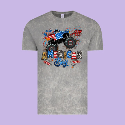 Vintage Tee fourth of july monster truck all american boy