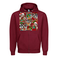 Burgundy christmas pig  aztec Zipper Hoodie - FaDigitalArtStudio