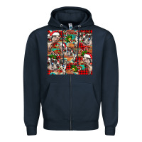 Navy christmas pig  aztec Zipper Hoodie - FaDigitalArtStudio
