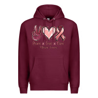 Burgundy Peace love cure Uterine Cancer Premium Hoodie - NancyCooperArtShop