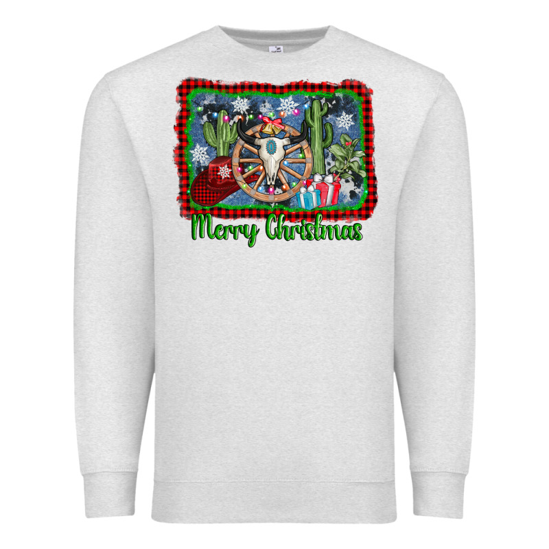 Merry Christmas Western Bull Skull Premium Sweatshirt by AdoDesignShop | Teevron