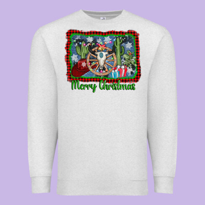 Merry Christmas Western Bull Skull Premium Sweatshirt Designed By Adodesignshop