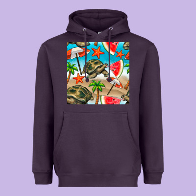 Tortoise Watermelon Beach Seamless Pattern Heavyweight Hoodie Designed By Bundleandbundleshop