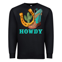 Black howdy turquoise cowboy boots horseshoe Premium Sweatshirt - AdoDesignShop