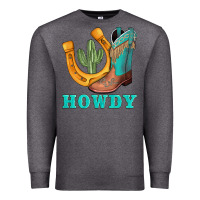 Charcoal Heather howdy turquoise cowboy boots horseshoe Premium Sweatshirt - AdoDesignShop