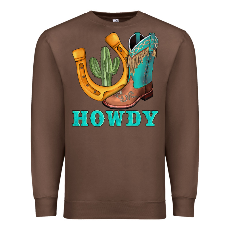 Howdy Turquoise Cowboy Boots Horseshoe Premium Sweatshirt by AdoDesignShop | Teevron
