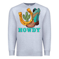 Heather Grey howdy turquoise cowboy boots horseshoe Premium Sweatshirt - AdoDesignShop