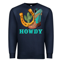 Navy howdy turquoise cowboy boots horseshoe Premium Sweatshirt - AdoDesignShop