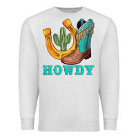 Oatmeal Heather howdy turquoise cowboy boots horseshoe Premium Sweatshirt - AdoDesignShop