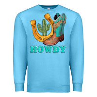 Ocean Blue howdy turquoise cowboy boots horseshoe Premium Sweatshirt - AdoDesignShop