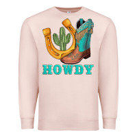 Pale Pink howdy turquoise cowboy boots horseshoe Premium Sweatshirt - AdoDesignShop