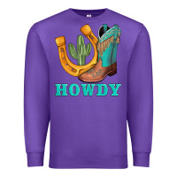 Purple howdy turquoise cowboy boots horseshoe Premium Sweatshirt - AdoDesignShop