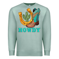 Seafoam howdy turquoise cowboy boots horseshoe Premium Sweatshirt - AdoDesignShop